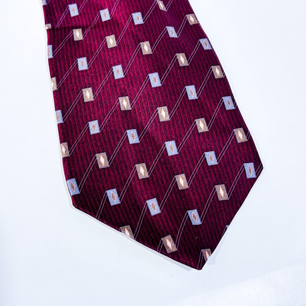 JONES NEW YORK Burgundy Silk Patterned Tie | Classic Business & Vintage Style‎ *